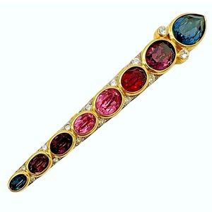 Vintage RARE Christian Dior Signed Multicolor Graduated Crystal Long Bar Brooch